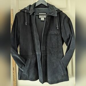 VTG Women BB Dakota Black Suede Coat XL Midlgnth Hood Pockets V.Gd Cond Must C!